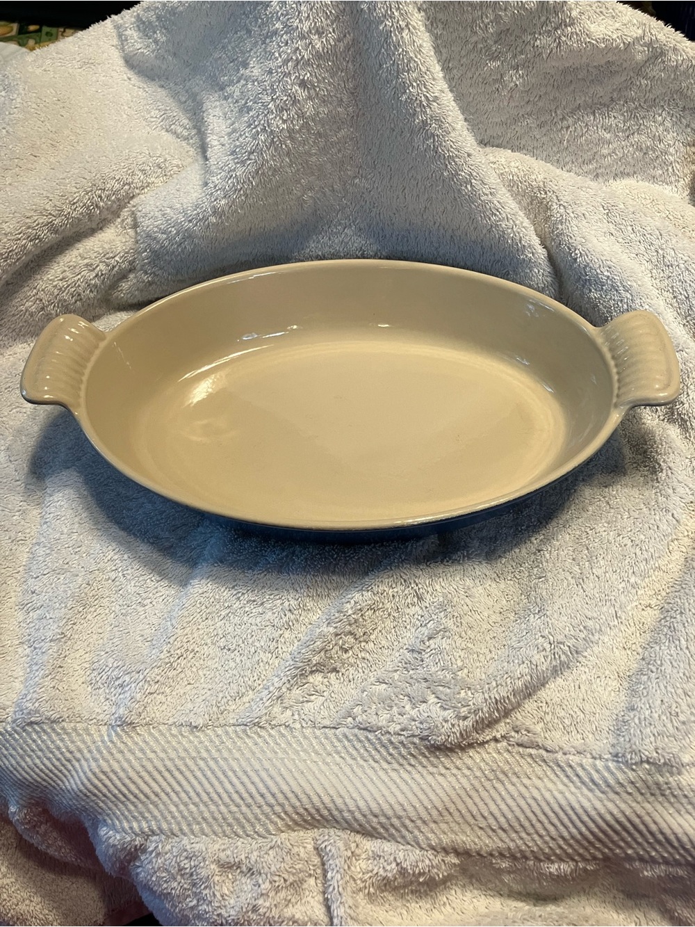 Vintage Le Creuset Cobalt Blue Ceramic Oval Baking Dish with Side Handles #28